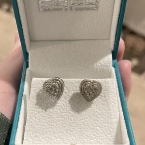 Effy 1/10 ct Diamond Silver Heart Earrings
